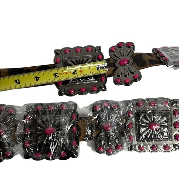 Lucky & Blessed Leopard Pink Turquoise Ribbon Tooled
Square Belt
